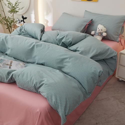 Image of LifeTB Vintage Green Floral Comforter Set King, 3 Pieces Aesthetic Pink Flowers Comforter with 2 Bowknot Pillowcases, Cottagecore Floral Bedding Set Farmhouse Botanical Comforter for All Seasons