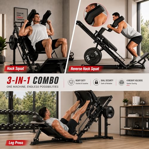 Image of 3-in-1 Leg Press Hack Squat Machine for Home Gym Strength Training | Leg Machine with Adjustable Backrest & Weight Storage, Lower Body Workout Equipment for Glutes, Quads & Hamstrings Stre