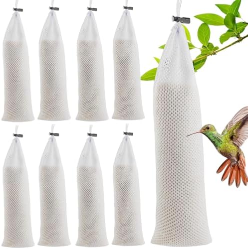 GXXMEI 8PCS 3.9″ x 15.7″ White Finch Sock Feeder for Outdoor, Durable Thistle Seed Feeder Sacks, Bird Food Supply Tools for Garden Yard Wild Finch Feeding