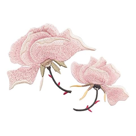 2 Pack Delicate Embroidered Patches, Pink Flower Iron On Patches for Backpacks, Hats, DIY Sew on Applique Patch, Vintage Embroidered Patches for Repair Clothes, Jackets, Jeans Cover