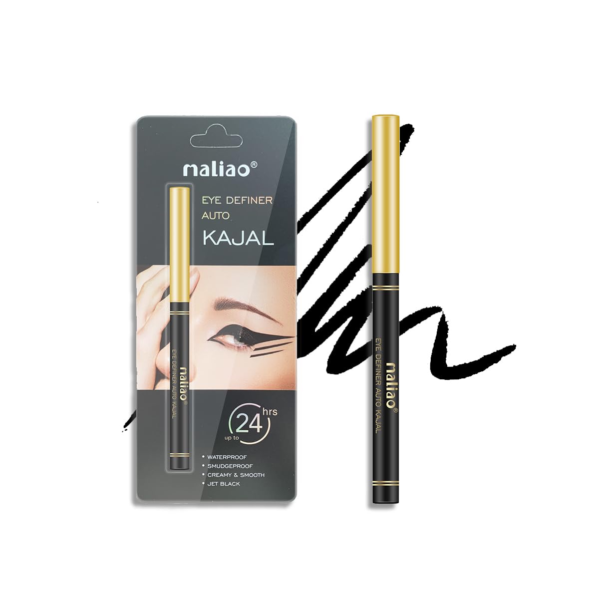 Maliao Eye Definer Auto Kajal - 24HR Waterproof Jet Black - Smudge-Proof Formula