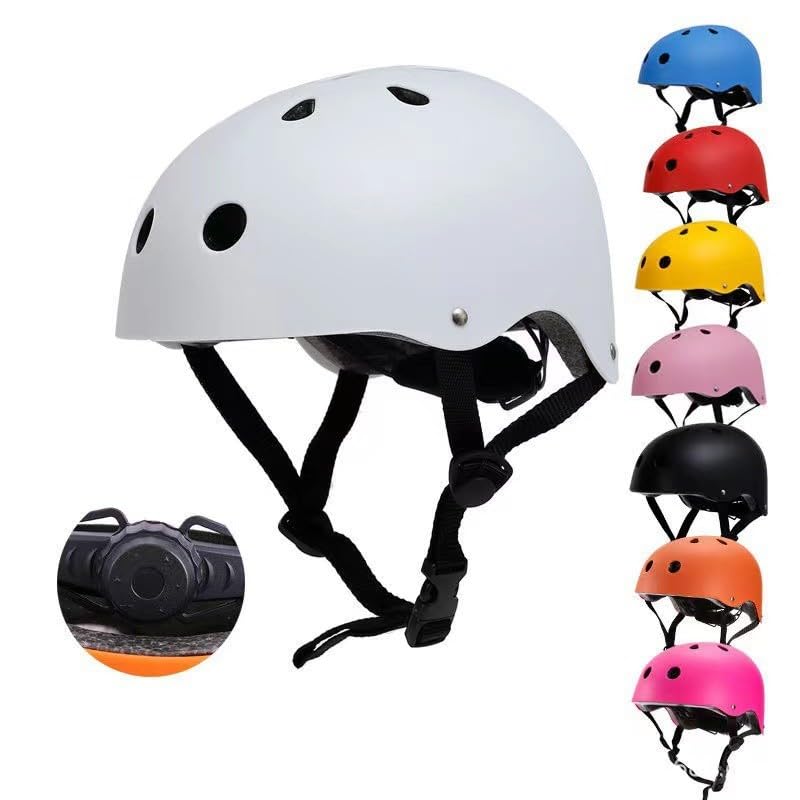 Multifunctional Sports Helmet for Kids & Adults โ Adjustable, Ventilated Safety Helmet for Cycling, Skateboarding, Inline Skating, Balance Bikes, and Ice Skating (White, S(48-55cm))