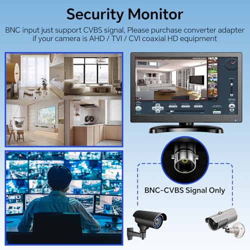 Eyoyo CCTV Monitor 12 Inch Small Computer Monitor 1920x1080P Mini LED Monitor Display with HDMI VGA AV BNC USB Ports IPS Screen Security Monitor Built in Speaker for Home Office - Image 6