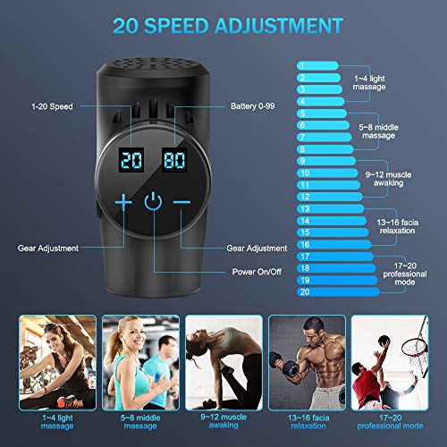 Massage Gun, 20 Speeds Adjustable Professional Handheld Deep Tissue Percussion Muscle Massager Quiet, 4 Heads Cordless Electric Massage Device for Pain Relief & Sports Relaxation (Black) - Thumbnail 3