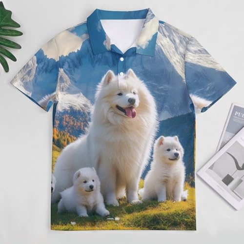 Polo de manga corta transpirable Samoyed Dogs Family casual moda mujer 4