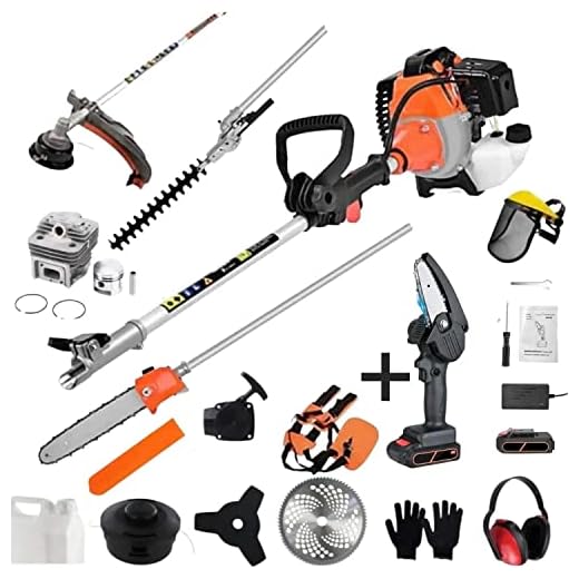 63cc 2 Stroke 6 in 1 Gas Hedge Trimmer | Gardening Tools | Weed Eater attachments | Lawn Care Equipment + Portable Electric Mini Chainsaw 24v 600w | Power Chain Saws | The Super Saw