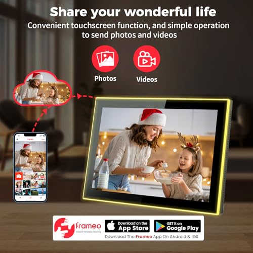Image of AKImart 10.1'' Edge-Light Digital Photo Frame, IPS Display | AI Color-Changing LED Strip Digital Photo Frame | Quick Share Photos /Videos, Easy Setup in Frameo App | Best Digital Frame for Gifting