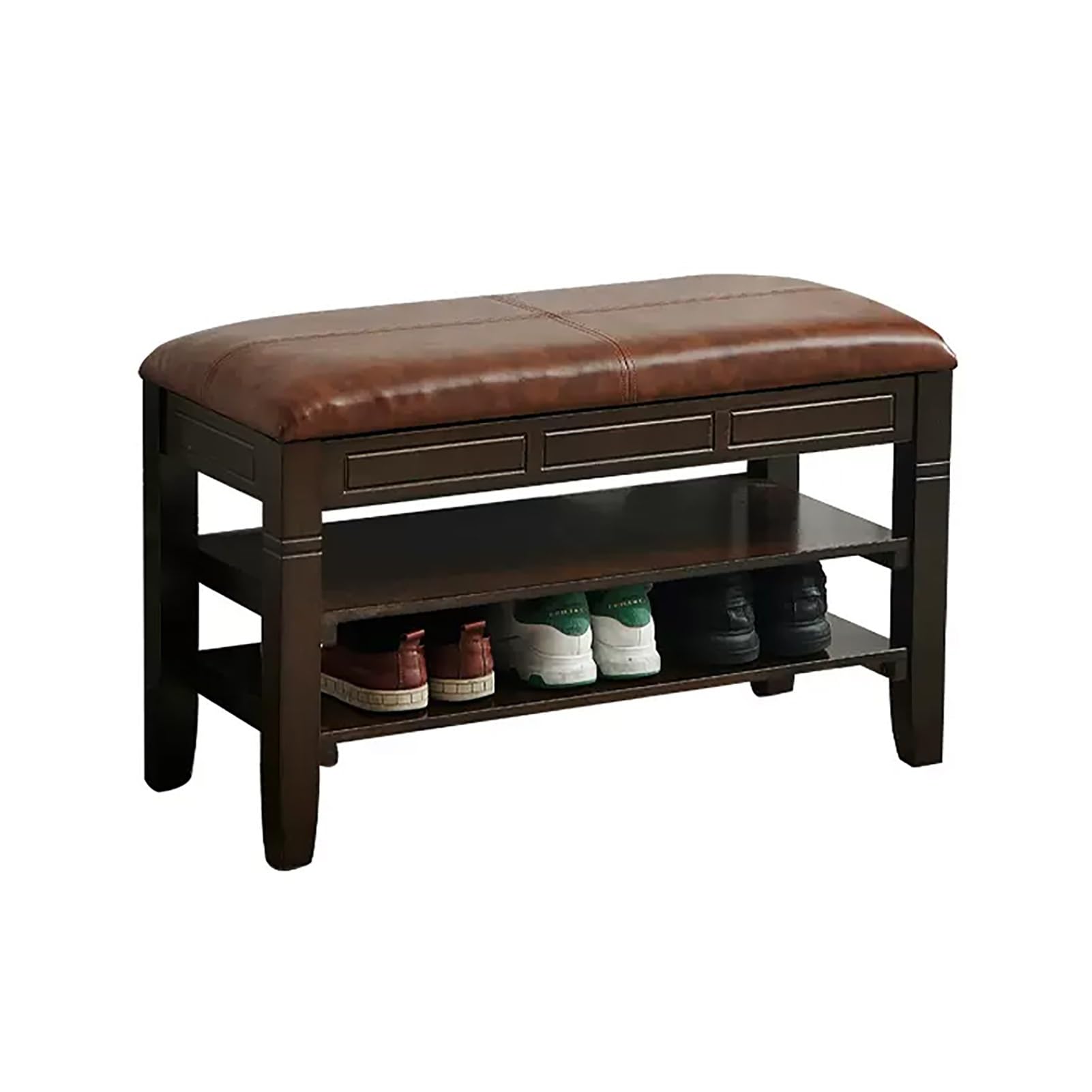 Banc de rangement à chaussures rétro en bois avec coffre relevable et étagères ouvertes