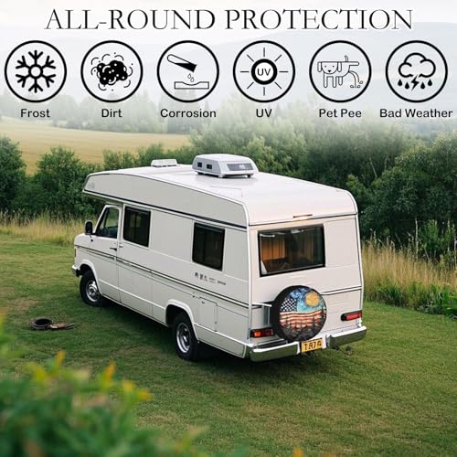 Image of XhuangTech Customized PU Leather Spare Tire Cover, Personalized Wheel Covers, Waterproof, UV-Resistant, Universal Wheel Protectors Fit for Rv SUV Travel Truck Trailer Tires(American Flag, 16 Inch)