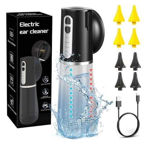 Limpiador de oídos eléctrico, removedor de cerumen con 4 modos de presión, COTINSE removedor de cerumen, limpiador de oídos, limpieza de oídos a prueba de agua IPX7 con 8 puntas de limpieza