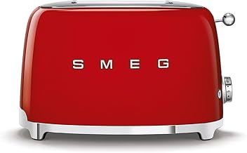 Smeg, TSF01RDEU 2 x 2 Toaster, 2 Compartments 36 mm, 6 Levels of Gilding, Heating, Defrosting and Bagel Function, Automatic Bread Ejector, Crumb Tray, 950W, Red