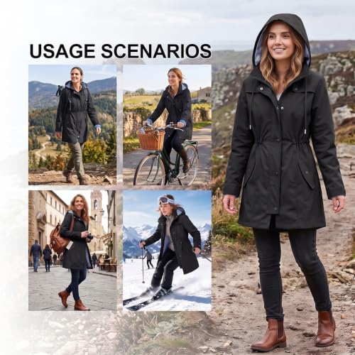 POWINSUN Long Rain Jacket Waterproof Rain Coat with Hood Outdoor Raincoat Windbreaker for Women Medium Black by POWINSUN - Used condition - Image 6