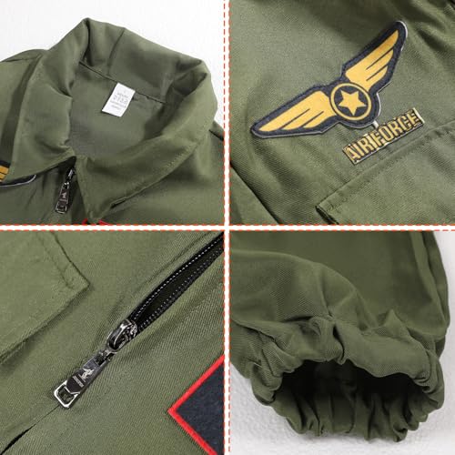 Joyincoser Kampfjetpilotin Kostüm Damen Herren Kampfjet Pilot Militärgrüne Lockere Militärkleidung Cosplay für Erwachsene Karneval Faschings Halloween Party (2XL)
