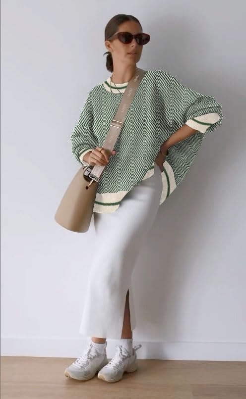 Women's Oversized Crewneck Sweaters Batwing Long Sleeve Side Slit Ribbed Knit Pullover Sweater Tops - Image 4