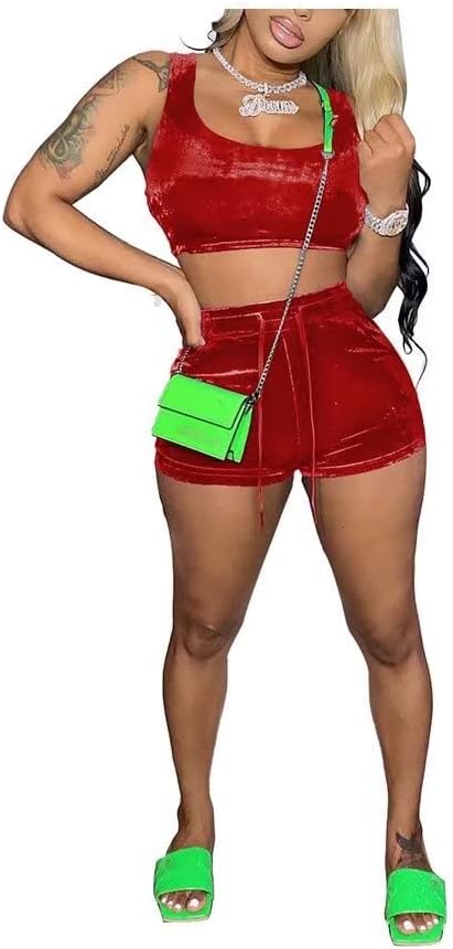 Aladeno Solid Color Two Piece Short Set For Women - Vest Top Short Pants Velour 2 Piece Outfit Sport Sweatsuit