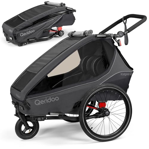 Qeridoo Kidgoo 2 Steel Grey | Fahrradanhänger 2 Kinder | Fahrrad Anhänger...
