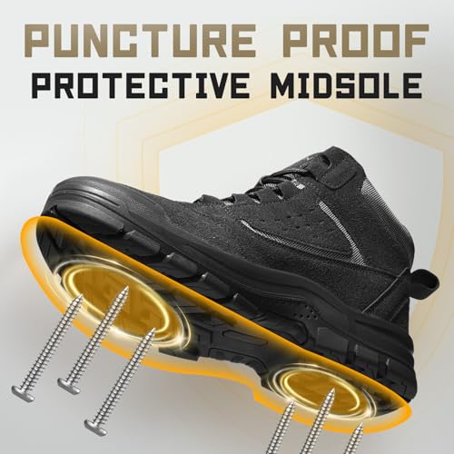 Image of Furuian Steel Toe Boots for Men Women Comfortable Lightweight Work Boots for Men Slip Resistant High Top Steel Toe Safety Shoes Puncture Proof Indestructible Construction Shoes