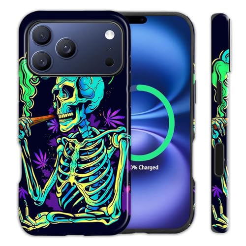 Case for iPhone 18 Pro Max/17 Pro Max 6.9" 2026，Neon Smoking Skeleton