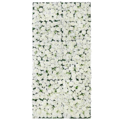 Harfirbe Artificial Flower Wall Backdrop 12-Pack 16* 24 White Rose Artificial Floral Panels Spring Wedding Home Valentines Day Photography Event Party Decoration