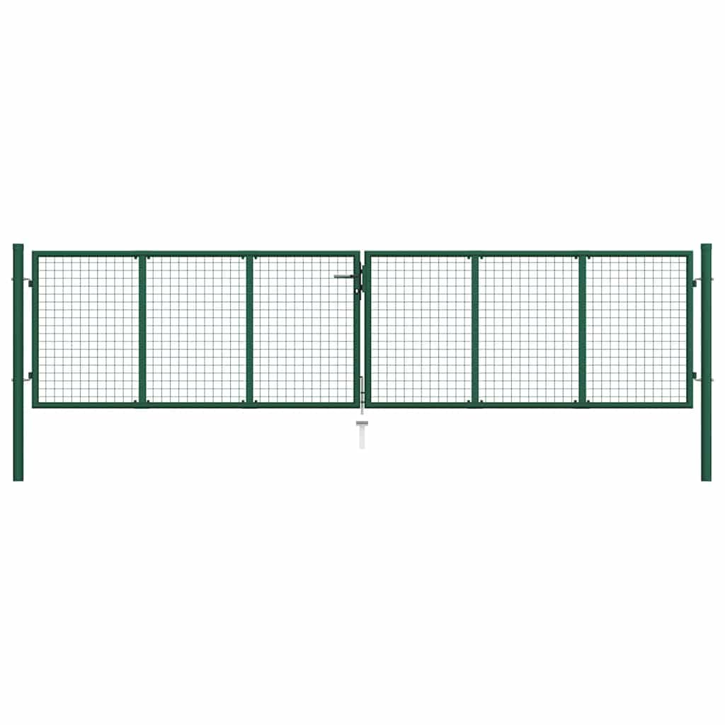 vidaXL Mesh Garden Gate Outdoor Fence Backyard Lock Patio Terrace Barrier Driveway Entrance Door Galvanised Steel 400x75cm Dark Green