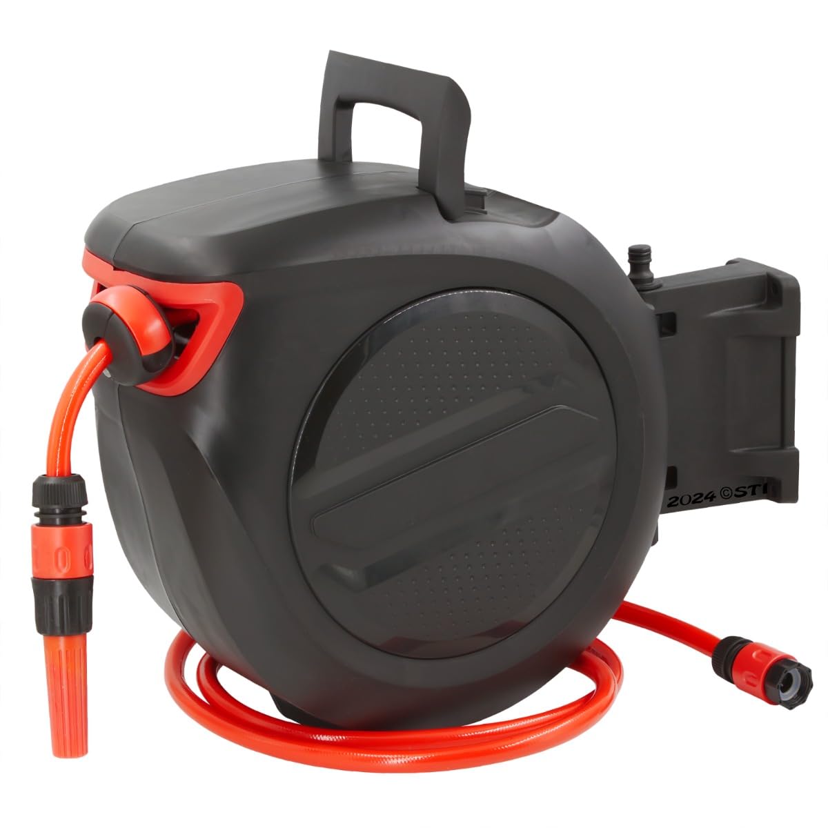 STI Avvolgitubo automatico da Giardino 20m da Parete con Box e fissaggio a parete Tubo acqua PVC 3 strati 1/2" irrigazione da muro girevole 180°, con lancia e attacchi rapidi