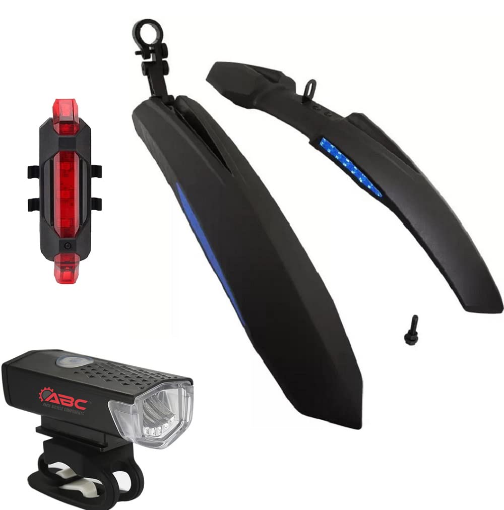 ABC Bicycle Front & Rear Mudguard with Reflective Tape and Iron Fitting + Cycle Waterproof Rechargeable Front & Back Light (Blue) (B0BS75V9L6) Amazon Price History, Amazon Price Tracker