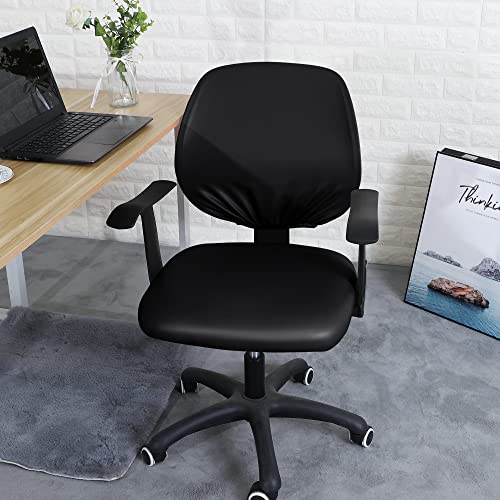 Forcheer Office Chair Cover Water Resistant Pu Black Stretch Jacquard Elastic 2 Piece With Arms Computer Chair Slipcover For Armrest Desk Chairs #TOP2