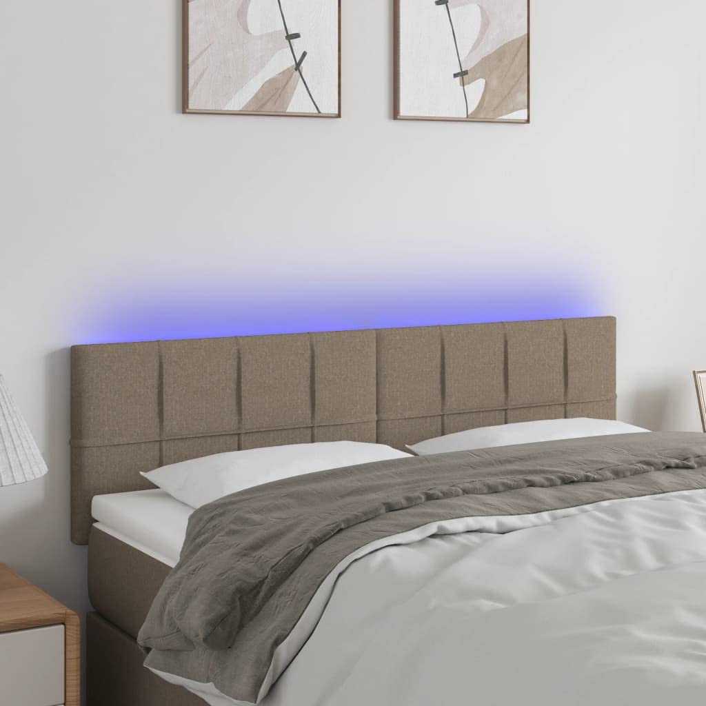 Sufrk Cabecero de cama con luz LED, cabecero para cama, cabecero de cama, color topo, 144 x 5 x 78/88 cm, tela