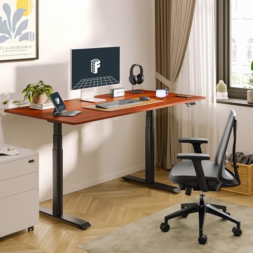 Image of FLEXISPOT E6 Pro 55 inch x 28 inch Dual Motor Electric Standing Desk, Organic Modern Oval Leg Design, 3-Stage Height Adjustable Sit Stand Desk with Heavy Duty 330lbs, Mahogany Desktop, Black Frame