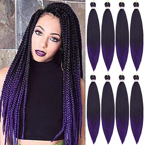 Pre Stretched Braiding Hair 8 Packs - 26 Inch Ombre Braiding Hair,Two Tone Yaki Texture Prestretched Crochet Braids Hair,Professional Synthetic Hair Extension Itch Free Hot Water Setting