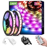 Lepro 10M LED Strip Lights with Remote, Dimmable, RGB Colour Changing, Stick-on LED Lights for Bedroom, Kitchen, Room Decoration (2 x 5M, 300 Bright 5050 LEDs)