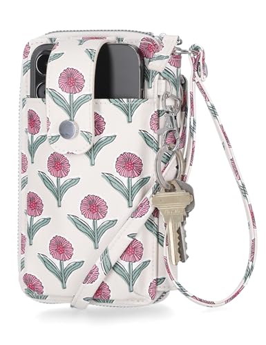 Image of Mundi Jacqui RFID Crossbody Wallet for Women, Vegan Leather Small Travel Handbag with Phone Holder, Compact Organizer with Card Slots and Removable Strap, Vacation Purse in Dear Daisy
