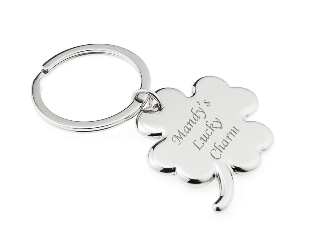 EIO Gifts Personalised Shamrock / Four Leaf Clover Keyring - Engraved with your custom text