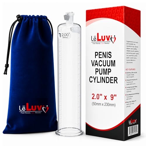 LeLuv Penis Vacuum Pump Cylinder - 2.0 x 9 Seamless Untapered Clear Acrylic Male Toys w/Measurement Marks & Locking Fitting - Reliable & Transparent Penis Pump Cylinder w/Effective Vacuum Seal