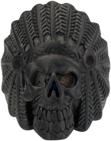 Black Stainless Steel Native American Tribal Chief Skull Ring for Men