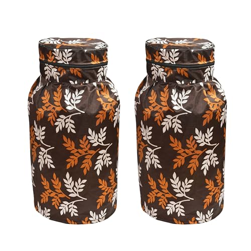 Image of Woah Cotton DustProof and Dustproof LPG Gas Cylinder Cover| Top Design Stain| Dust| DustProof PVC LPG Gas Cylinder Cover, Polyester Gas Tank Cover Fits StandardG (Pack of 2, Brown Leaf)