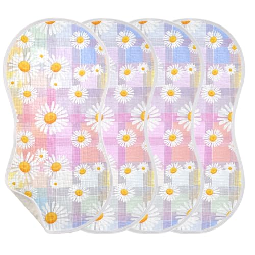 xigua Daisies Baby Burp Cloths for Newborn Boys and Girls 4 Pack, Soft & Absorbent Cotton Baby Burp Cloth, Baby Washcloths, Newborn Towel, Burp Rags3