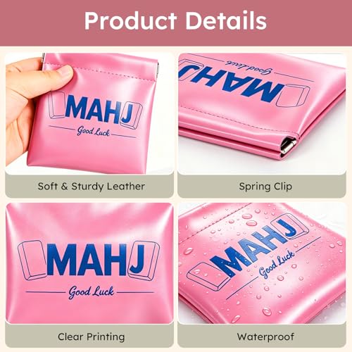 Dewgot 2Pcs Mahjong Dice Bags, 4.3 x 4.7 in PU Squeeze Mahjong Pouch Mini Dice Coin Chips Tiles Purse (Rose Red) — view 4