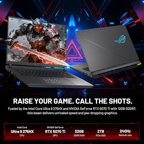 Image of ASUS ROG Strix G16 16 inch 2.5K 240Hz Gaming Laptop, Intel Ultra 9 275HX, GeForce RTX 5070 Ti 12GB GDDR7, 32GB DDR5, 3TB Storage (2TB SSD&1TB Docking Station), Backlit Keyboard, Wi-Fi 7, Win 11 Pro, Gray