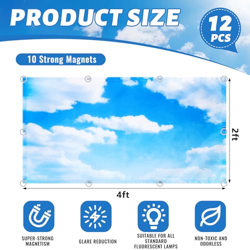 Image of Hortsun 12 Pcs Classroom Fluorescent Light Covers Bulk, Blue Sky Cloud