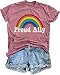 Proud Ally Shirt Women Pride Shirts Rainbow Graphic Tees LGBT Equality Tshirt Casual Holiday Tops