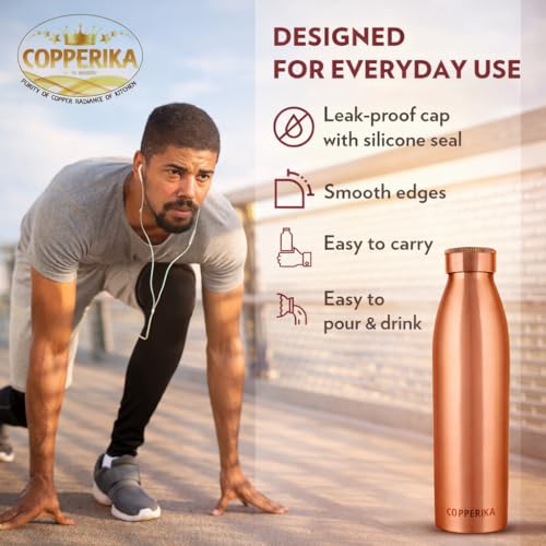 Image of Classic Copper Water Bottle 1 ltr litre + 1 COPPER TONGUE CLEANER FREE Original Tamba Heavy Build | Gift Item | Return GIft Item With Ayurvedic & Other Health Benefits For All Users