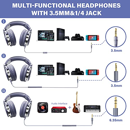 Image of OneOdio Wired Over Ear Headphones Studio Monitor & Mixing DJ Stereo Headsets with 50mm Neodymium Drivers and 1 /4 to 3.5mm Jack for AMP Computer Recording Podcast Keyboard Guitar Laptop - Light Blue