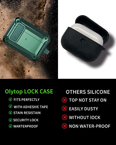 Image of Olytop for Airpods Pro 2 /1 Gen Case Cover with Lock (2019 /2022 /2023), Rugged Locking Case for Airpod Pro 2nd /1st Generation Shockproof Armor Protective Skin for Apple iPod Pro - Army Green