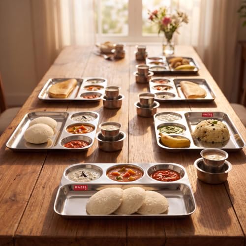 Image of HAZEL Stainless Steel 4 in 1 Section Plate Meal Tray Set of 6 for Office