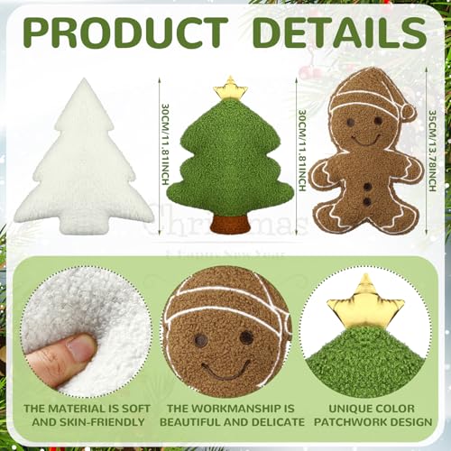 Image of Konohan 3 Pcs Christmas Gingerbread Pillows House Man Throw Pillows Stuffed Gingerbread Shaped Pillow for Christmas Party Outdoor Cushion Decorations(Green,Vintage Style)