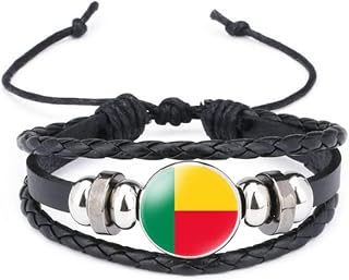 vmcoatdu World Many National Flags Bangle Retro Alloy Leather Bracelet for National Flag Braided Rope Bracelet Bangle