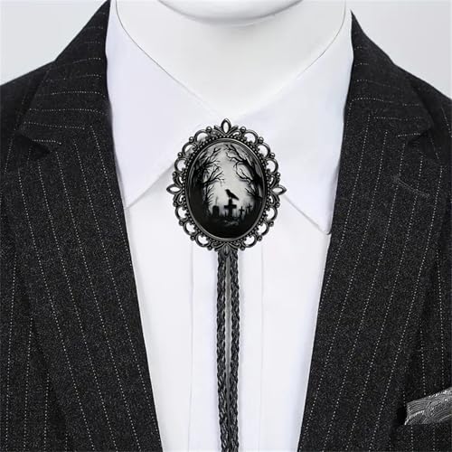 Image of Jeilwiy Bolo Tie for Men Western Cowboy Gothic Bolo Tie Necklace Halloween | Glow in Dark Bolo Tie for Men Women, 3D Halloween Bolo Tie, Gothic Western Ties, String Ties for Men Rodeo Leather Necktie