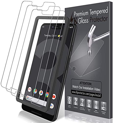 LK [3 Pack] Screen Protector for Google Pixel 3 XL Tempered Glass (Alignment Frame Easy Installation) Double Defence Technology, 9H Hardness, HD