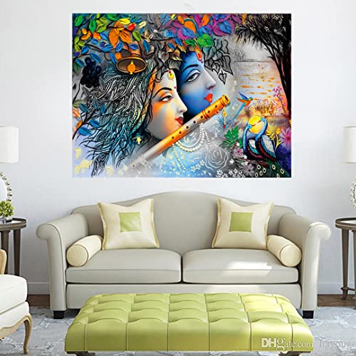 Image of House Self Adhesive Radha Krishna Wallpaper Wall Sticker for Home Decor, Living Room, Bedroom, Hall, Kids Room, Play Room (PVC Vinyl, Water Proof50 (36 X 24 INCH)